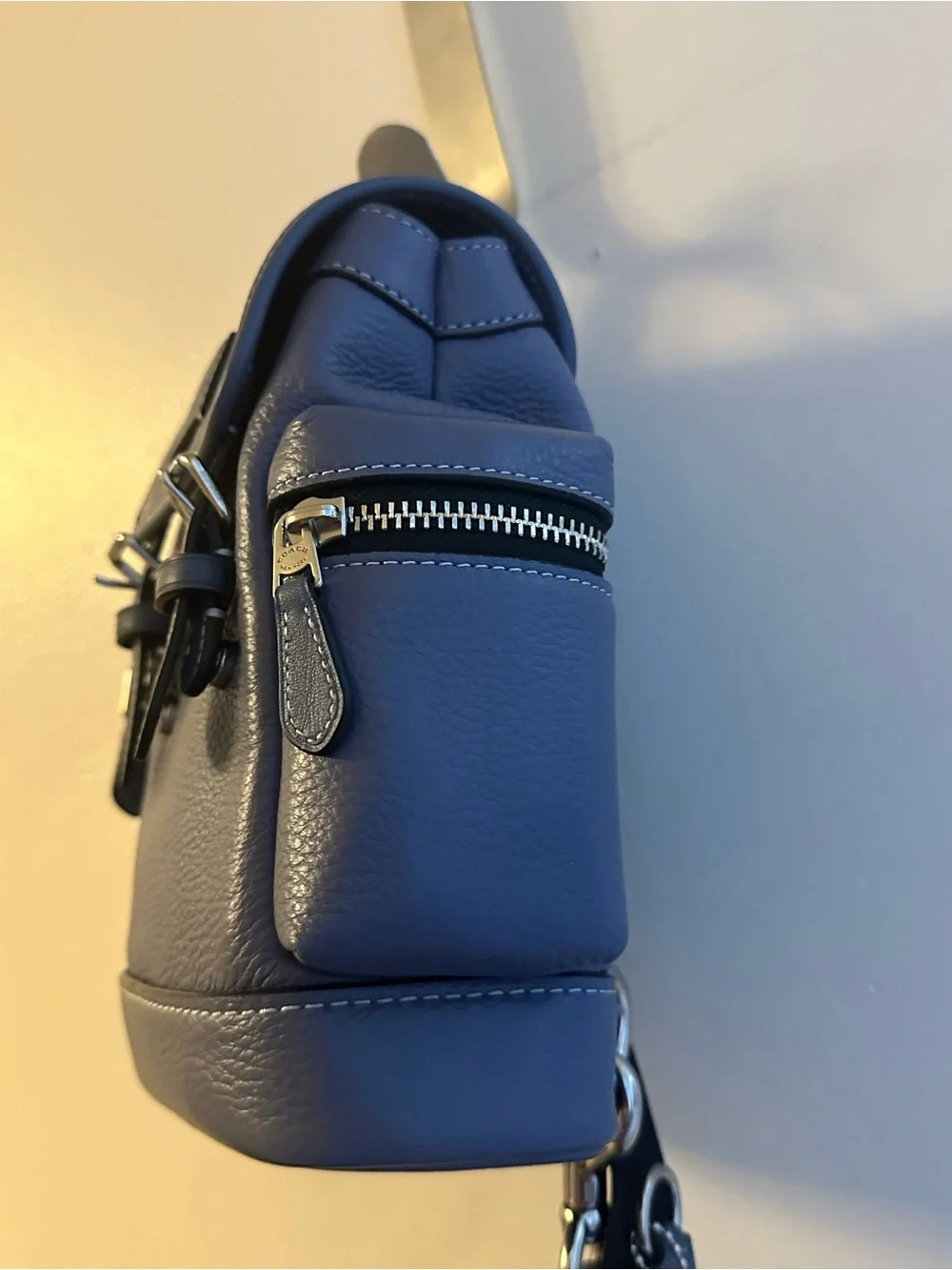 Coach Slate Blue Pebbled Leather Mini Backpack Sling